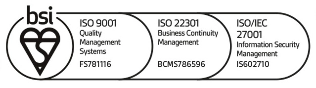 ISO 9001, ISO 22301 and ISO 27001 certification mark