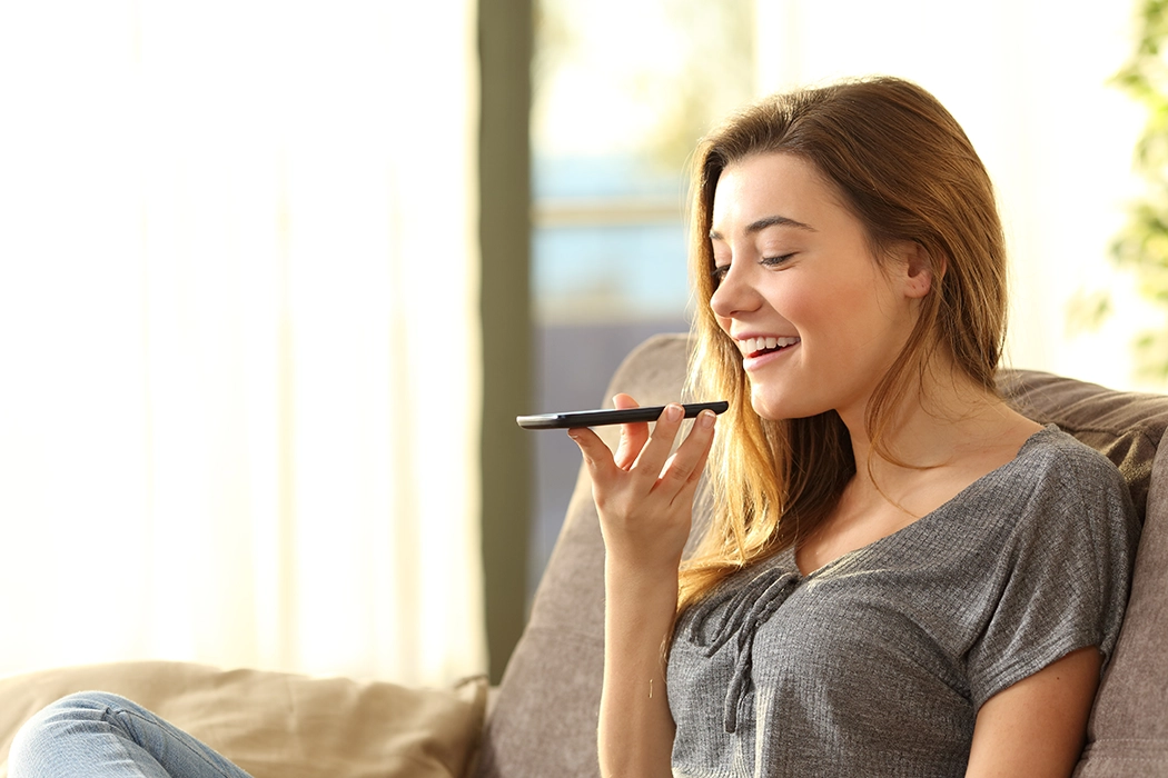 Person using a voice-enabled headset